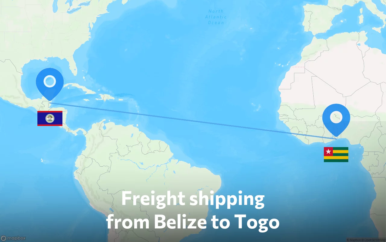 Shipping route from Belize to Togo