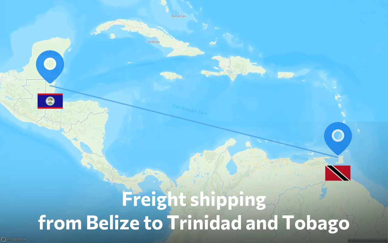 Shipping route from Belize to Trinidad and Tobago