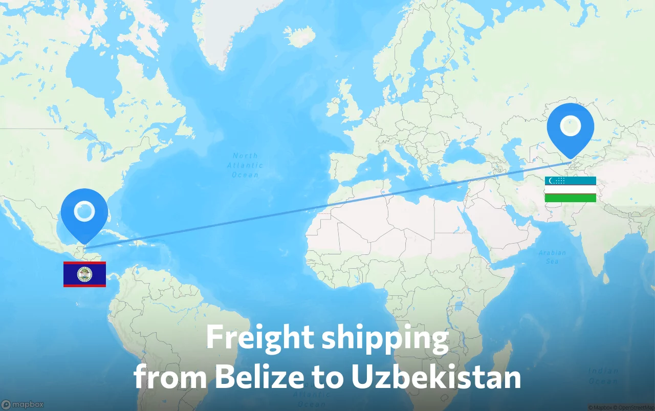 Shipping route from Belize to Uzbekistan