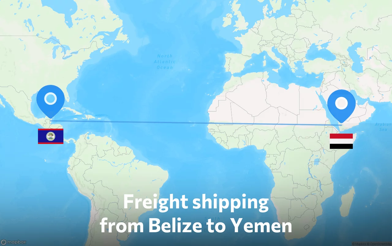 Shipping route from Belize to Yemen
