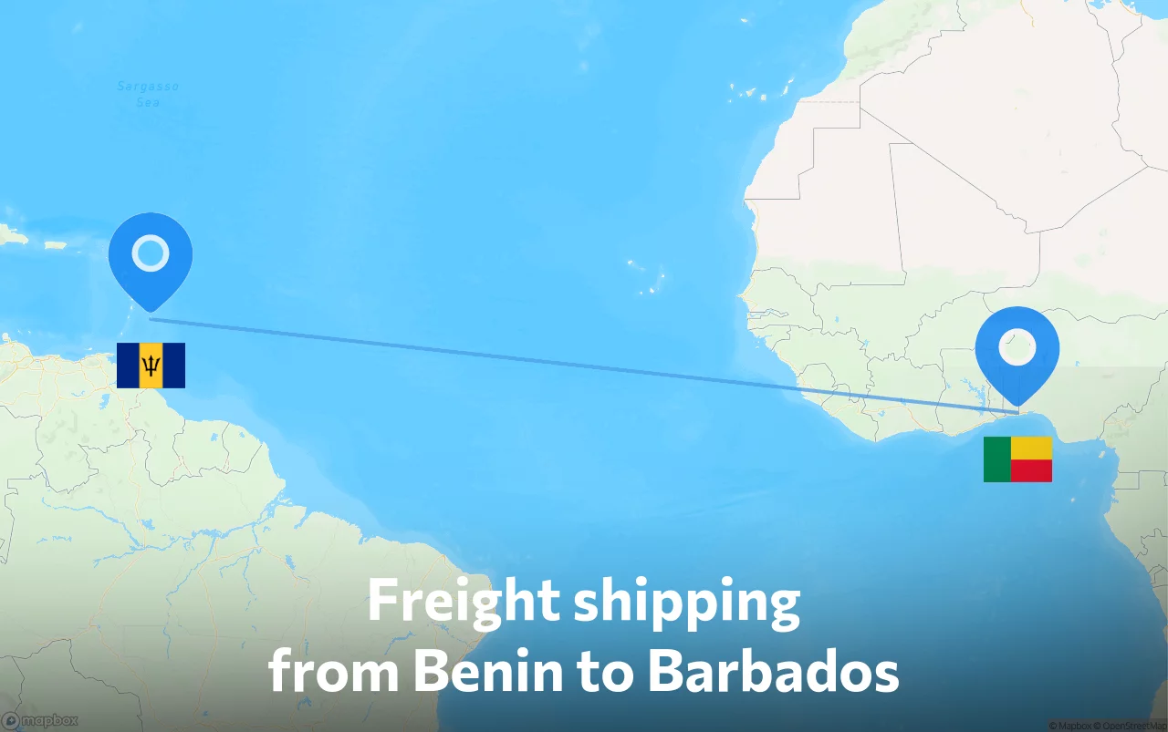 Shipping route from Benin to Barbados