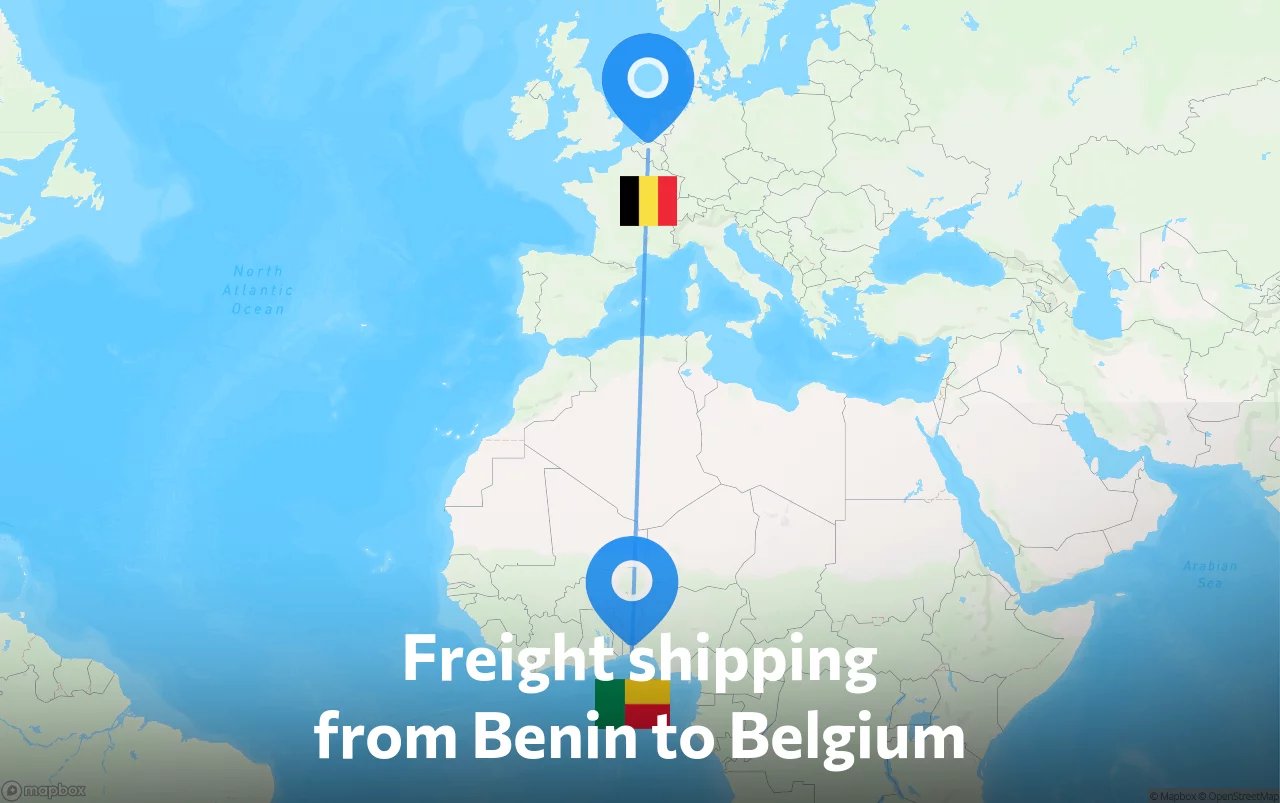 Shipping route from Benin to Belgium