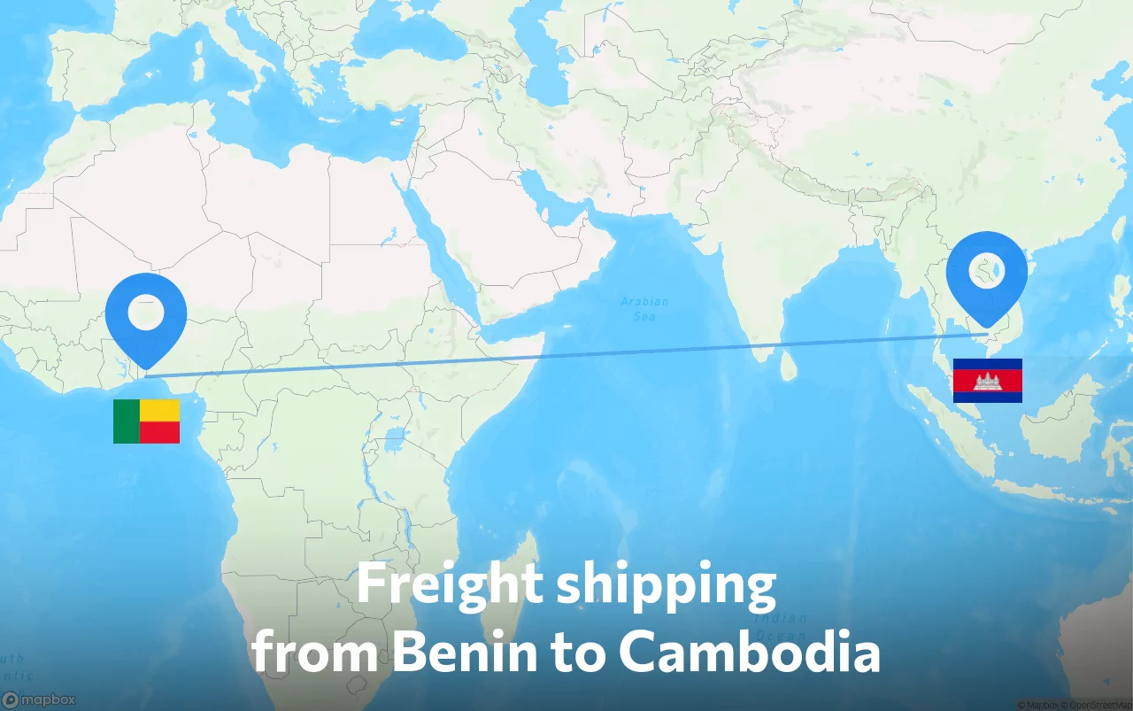 Shipping route from Benin to Cambodia