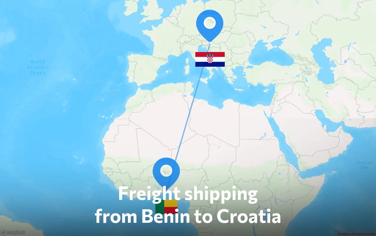 Shipping route from Benin to Croatia