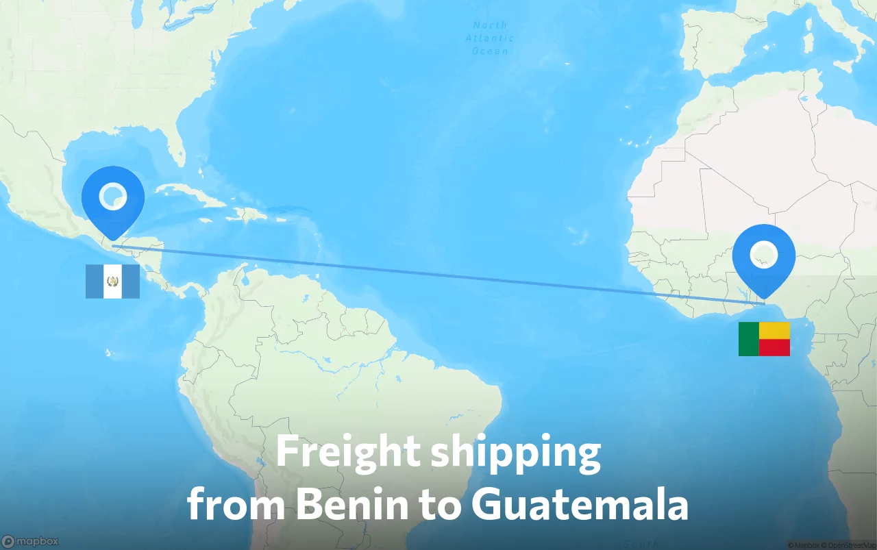 Shipping route from Benin to Guatemala