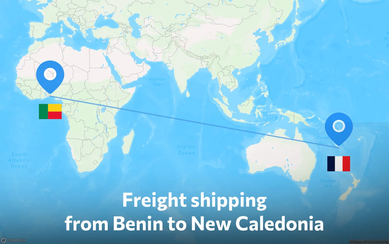 Shipping route from Benin to New Caledonia