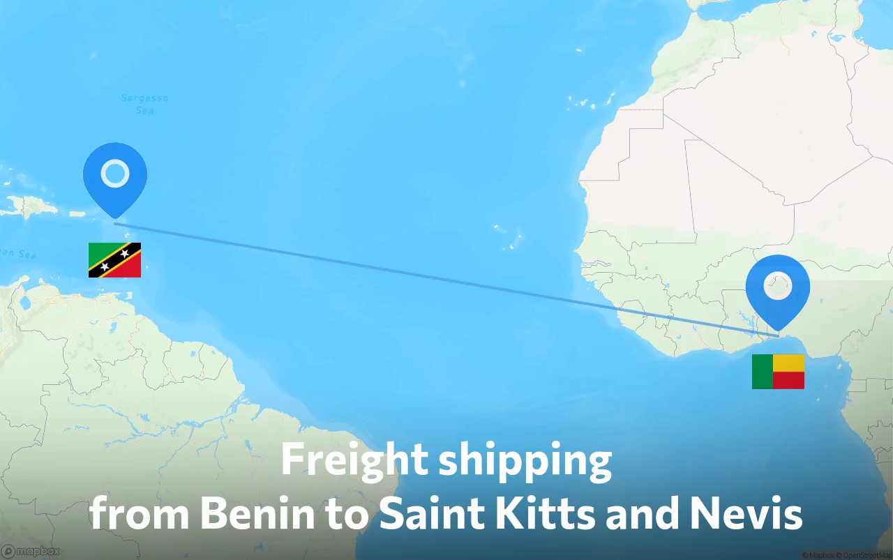 Shipping route from Benin to Saint Kitts and Nevis
