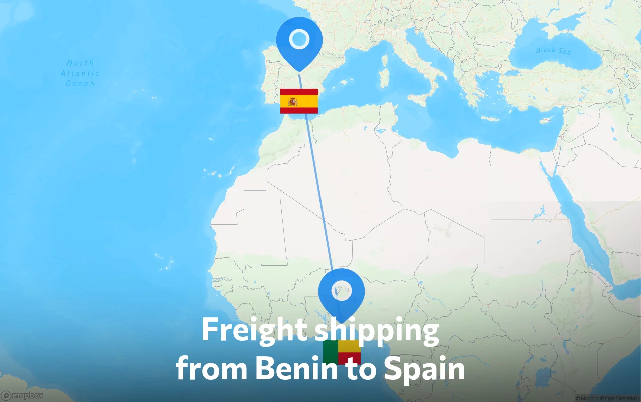 Shipping route from Benin to Spain