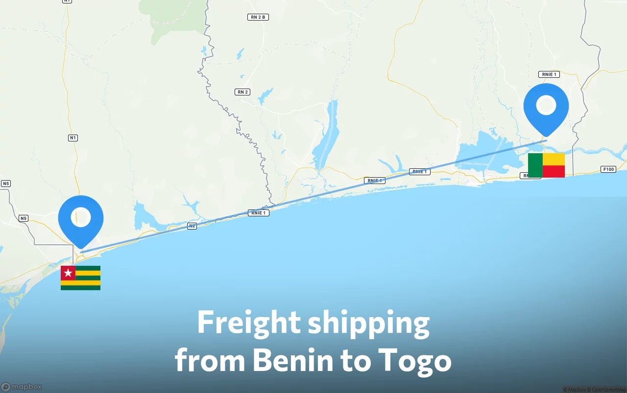 Shipping route from Benin to Togo