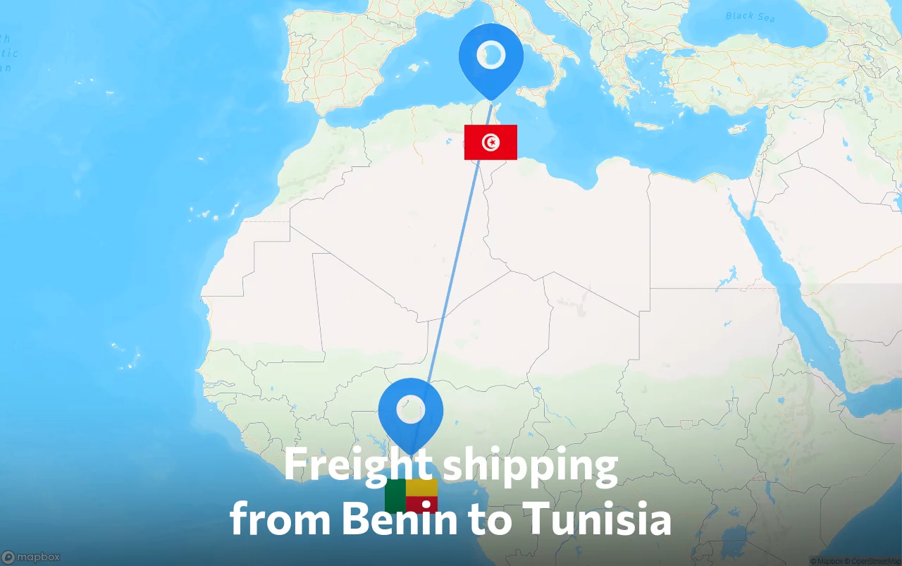 Shipping route from Benin to Tunisia