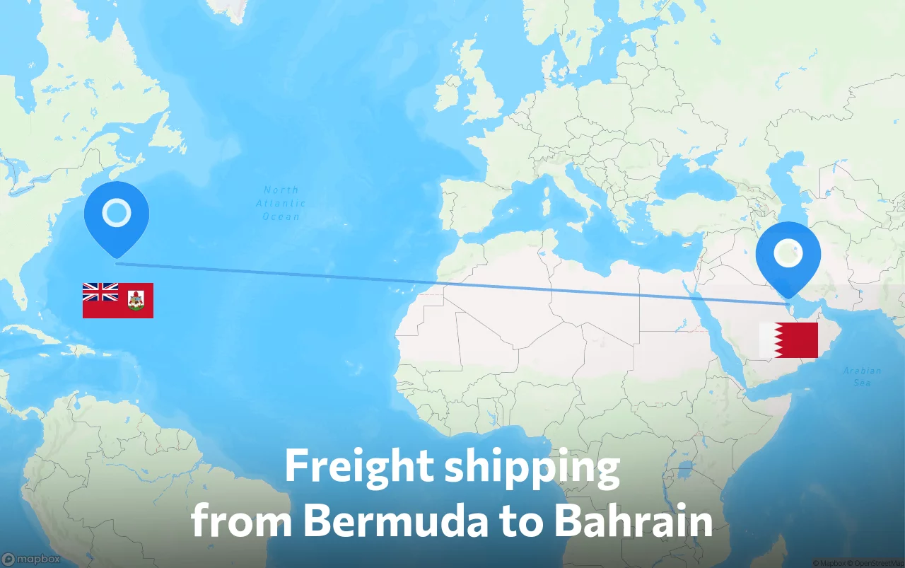 Shipping route from Bermuda to Bahrain