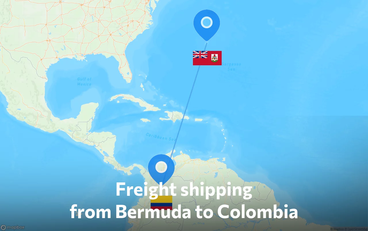 Shipping route from Bermuda to Colombia