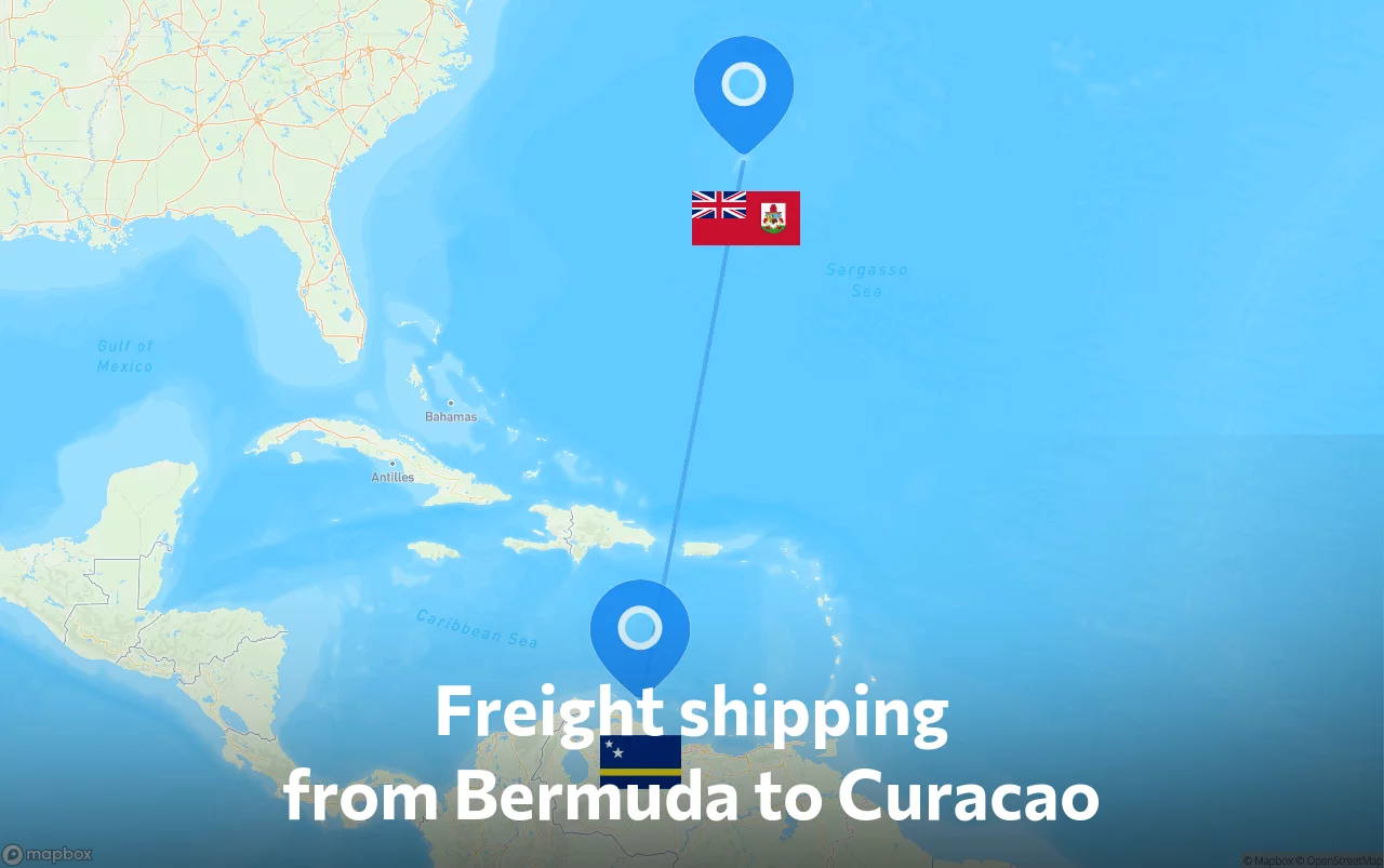 Shipping route from Bermuda to Curacao