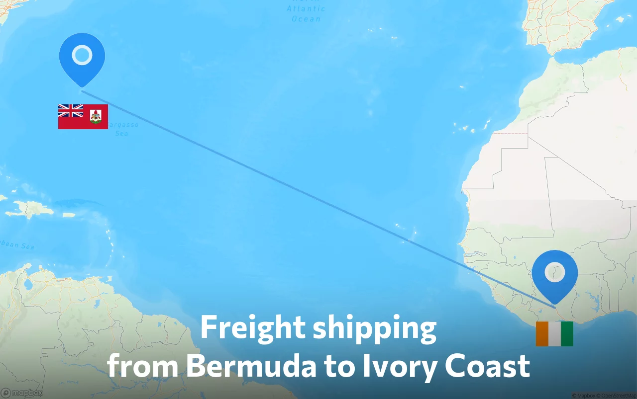 Shipping route from Bermuda to Ivory Coast