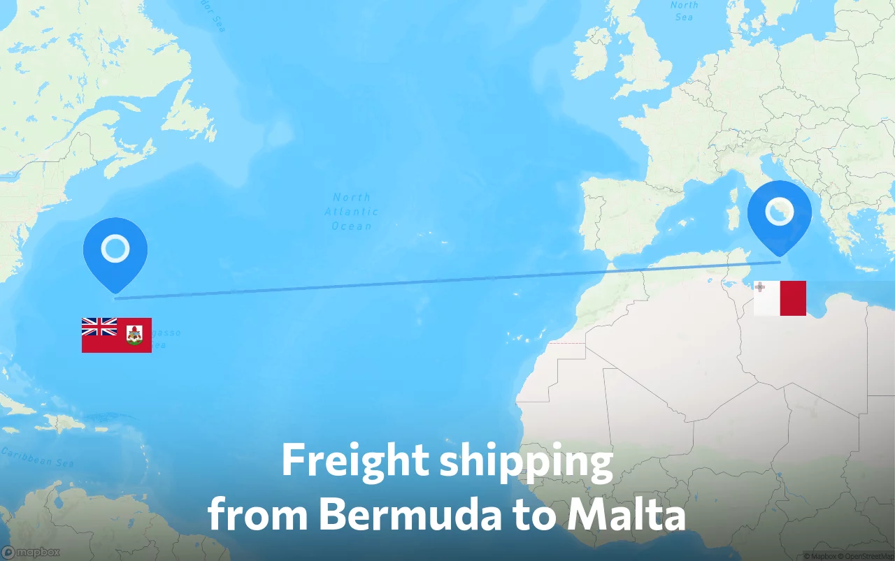 Shipping route from Bermuda to Malta