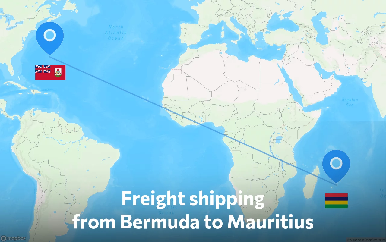 Shipping route from Bermuda to Mauritius