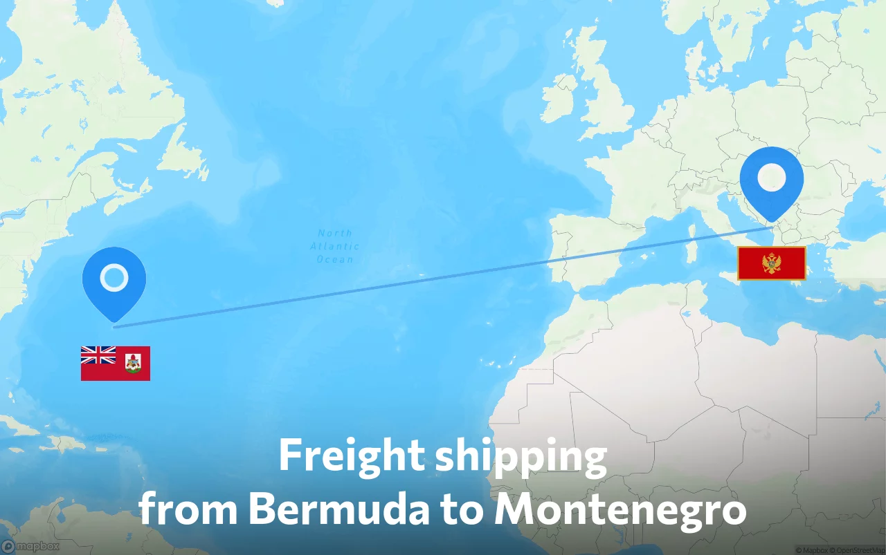 Shipping route from Bermuda to Montenegro