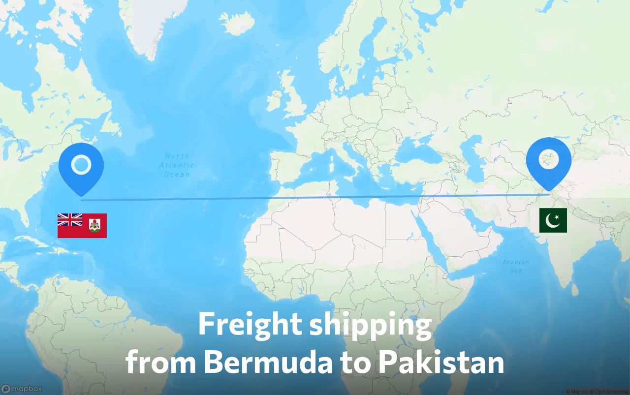 Shipping route from Bermuda to Pakistan