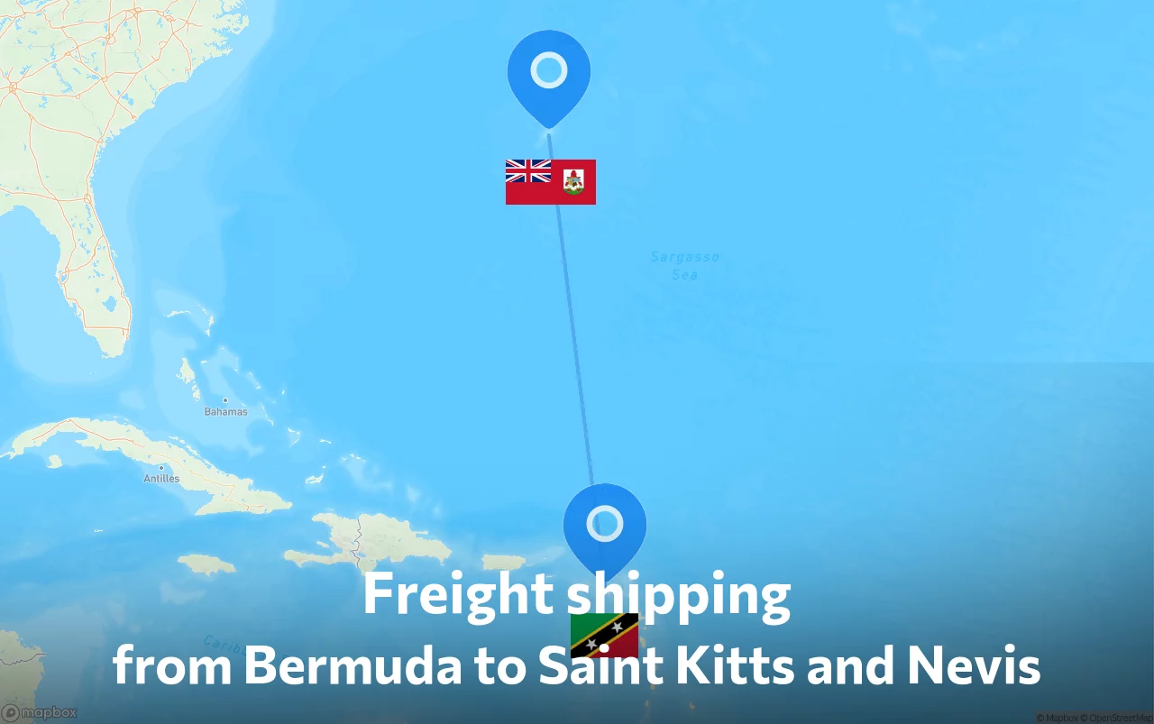Shipping route from Bermuda to Saint Kitts and Nevis