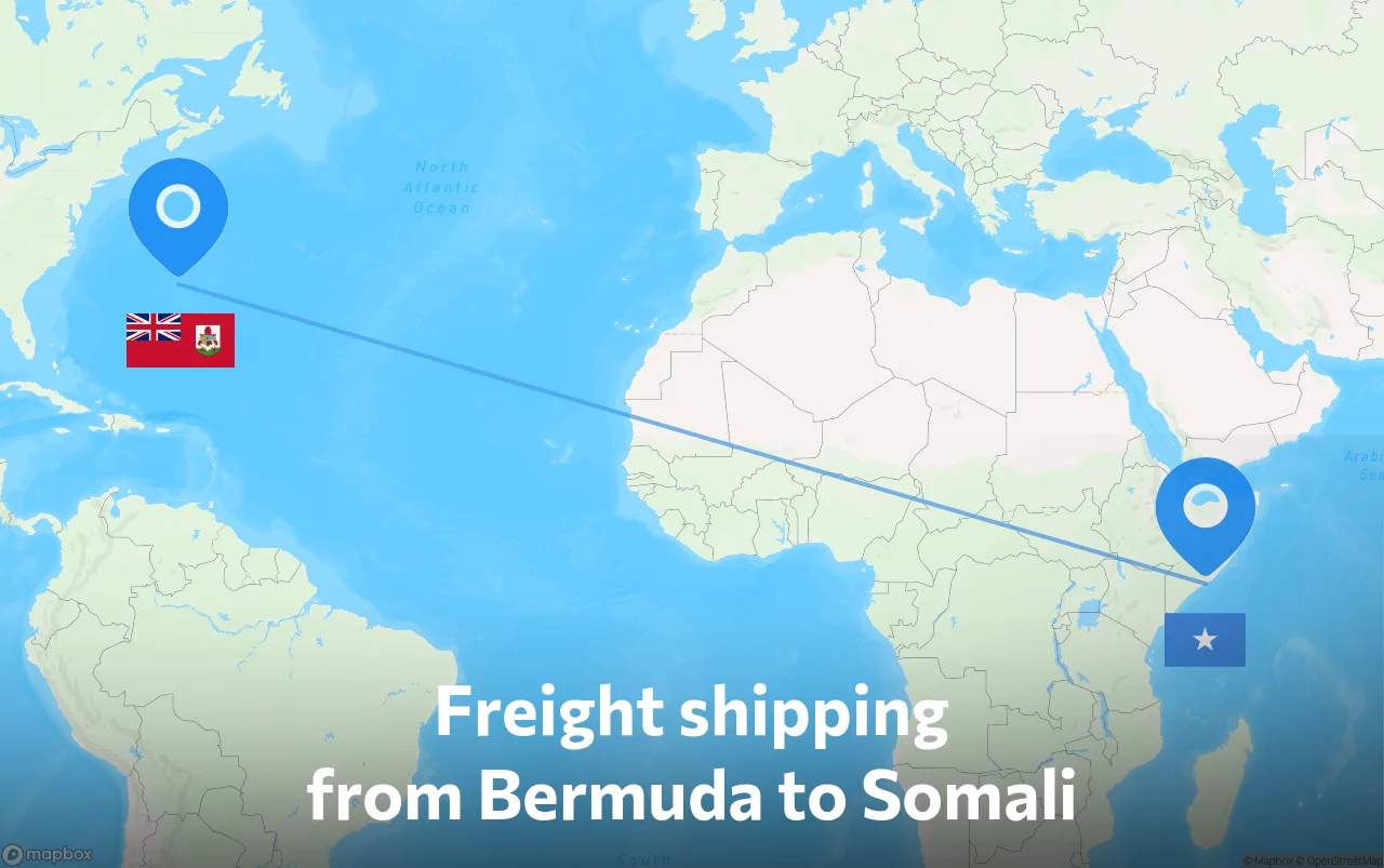 Shipping route from Bermuda to Somali