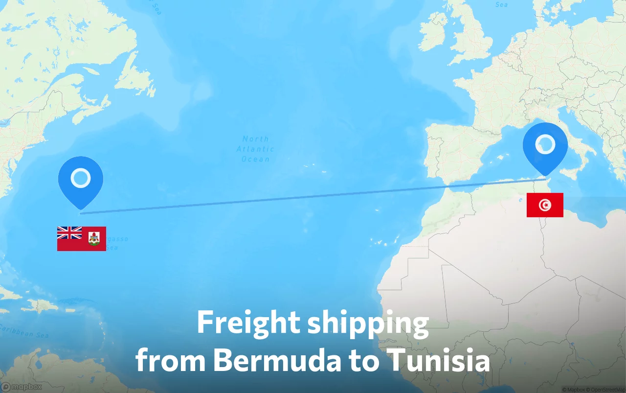 Shipping route from Bermuda to Tunisia