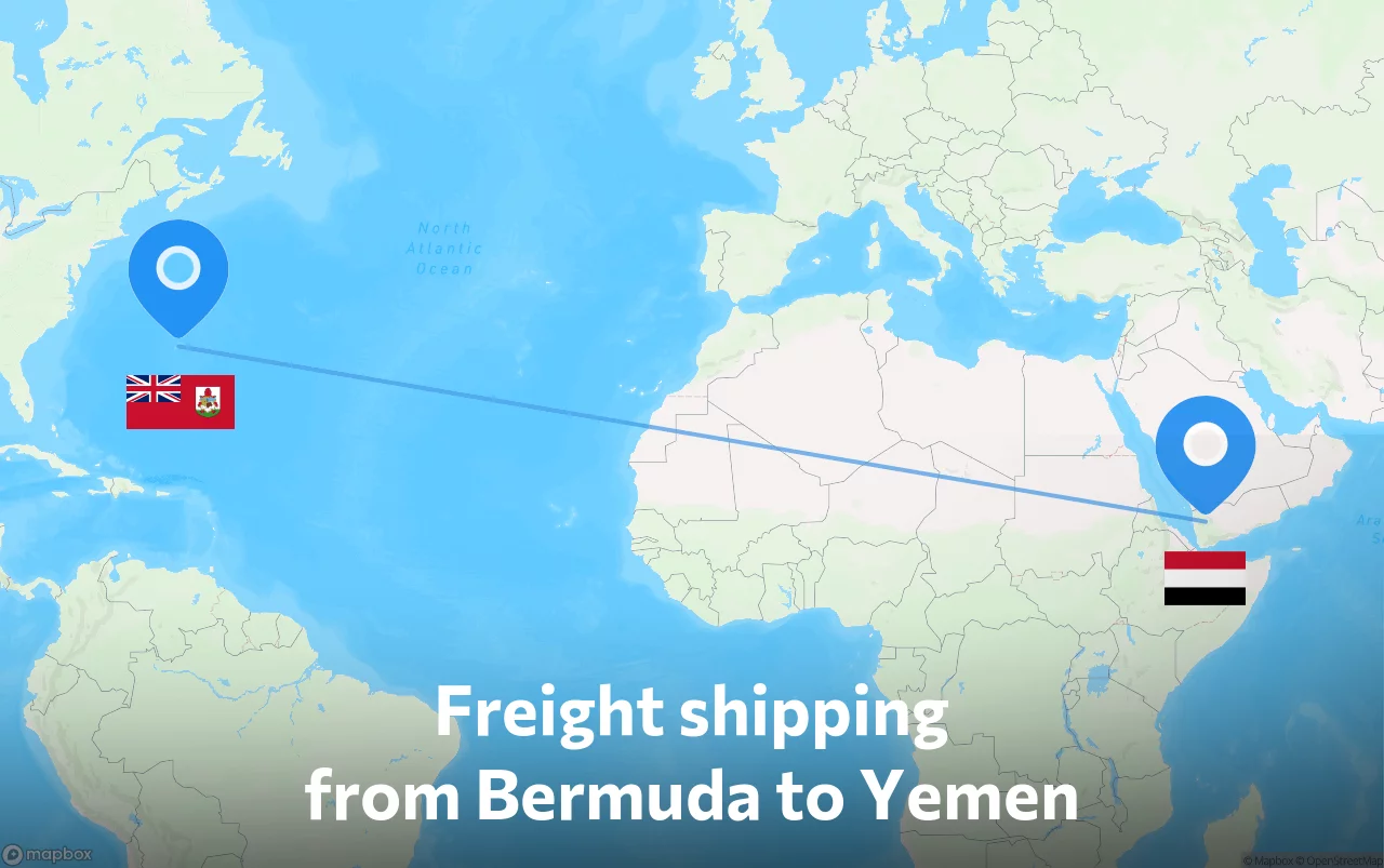 Shipping route from Bermuda to Yemen