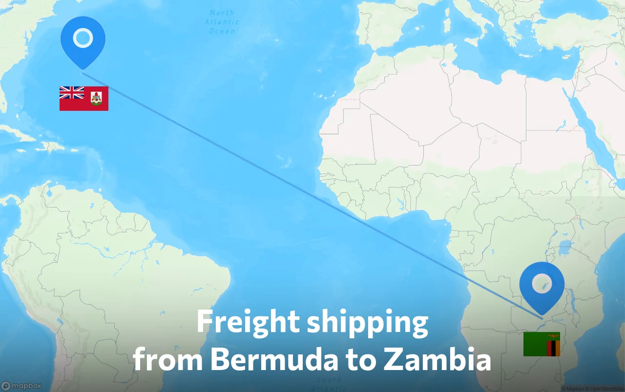 Shipping route from Bermuda to Zambia