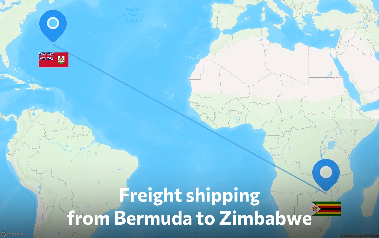 Shipping route from Bermuda to Zimbabwe