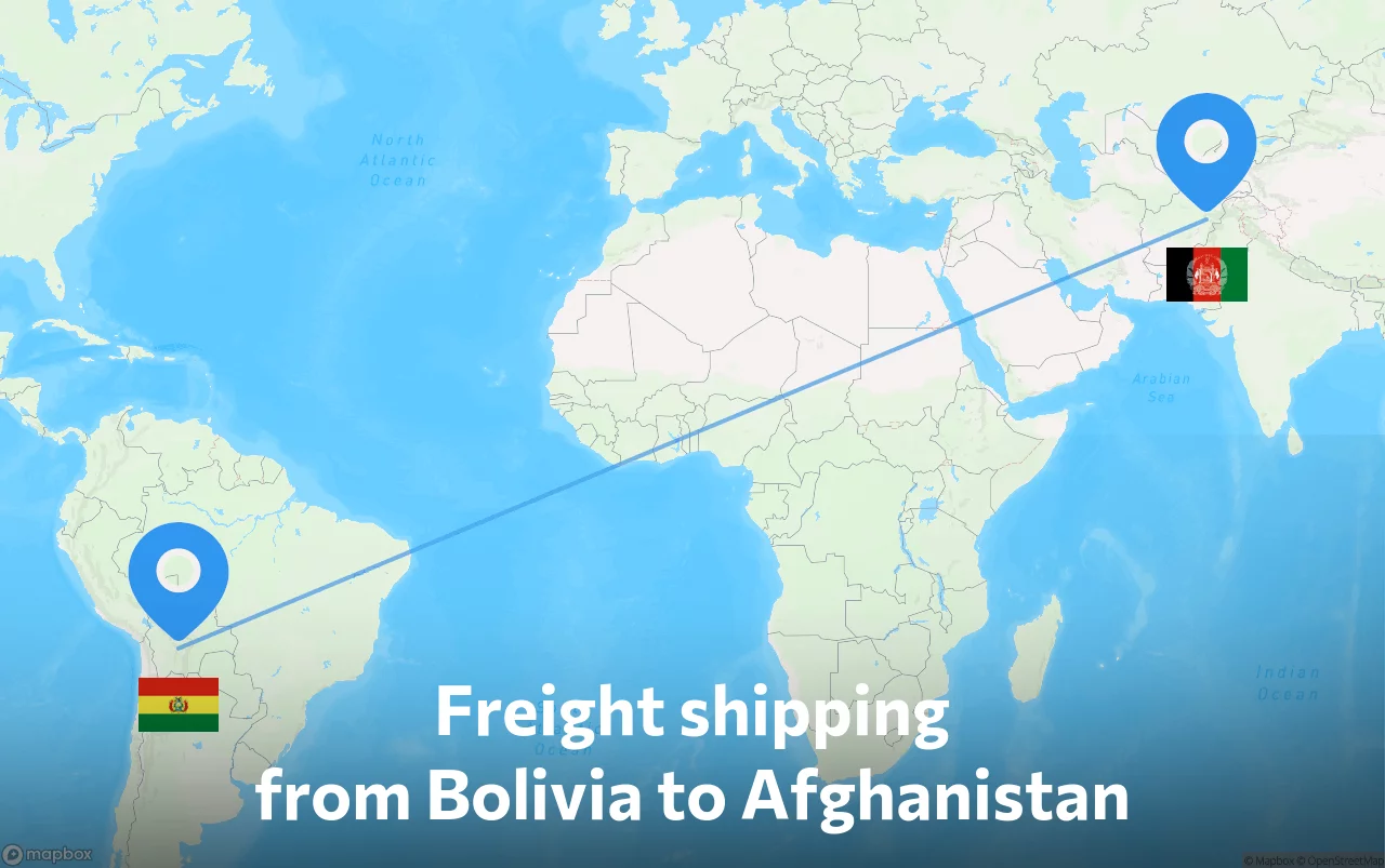 Shipping route from Bolivia to Afghanistan