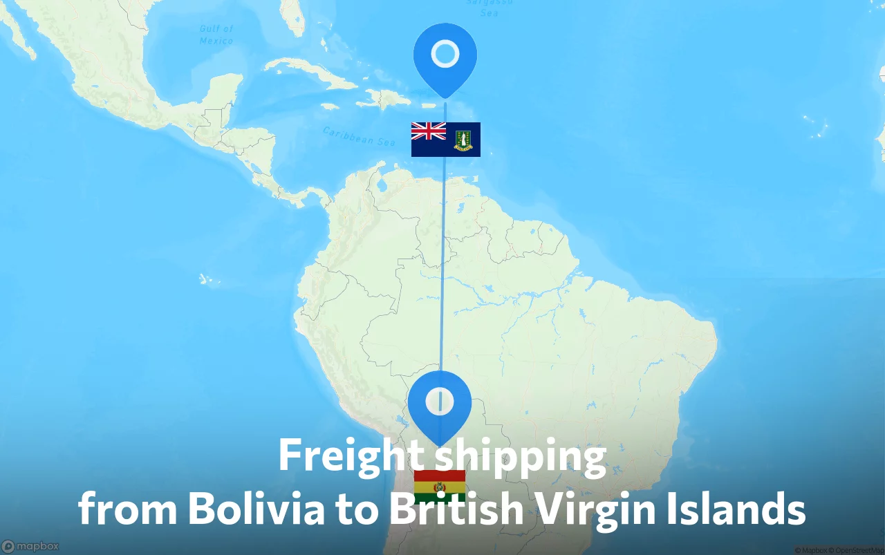 Shipping route from Bolivia to British Virgin Islands