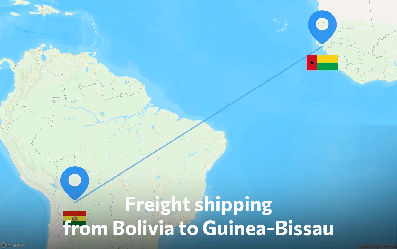 Shipping route from Bolivia to Guinea-Bissau