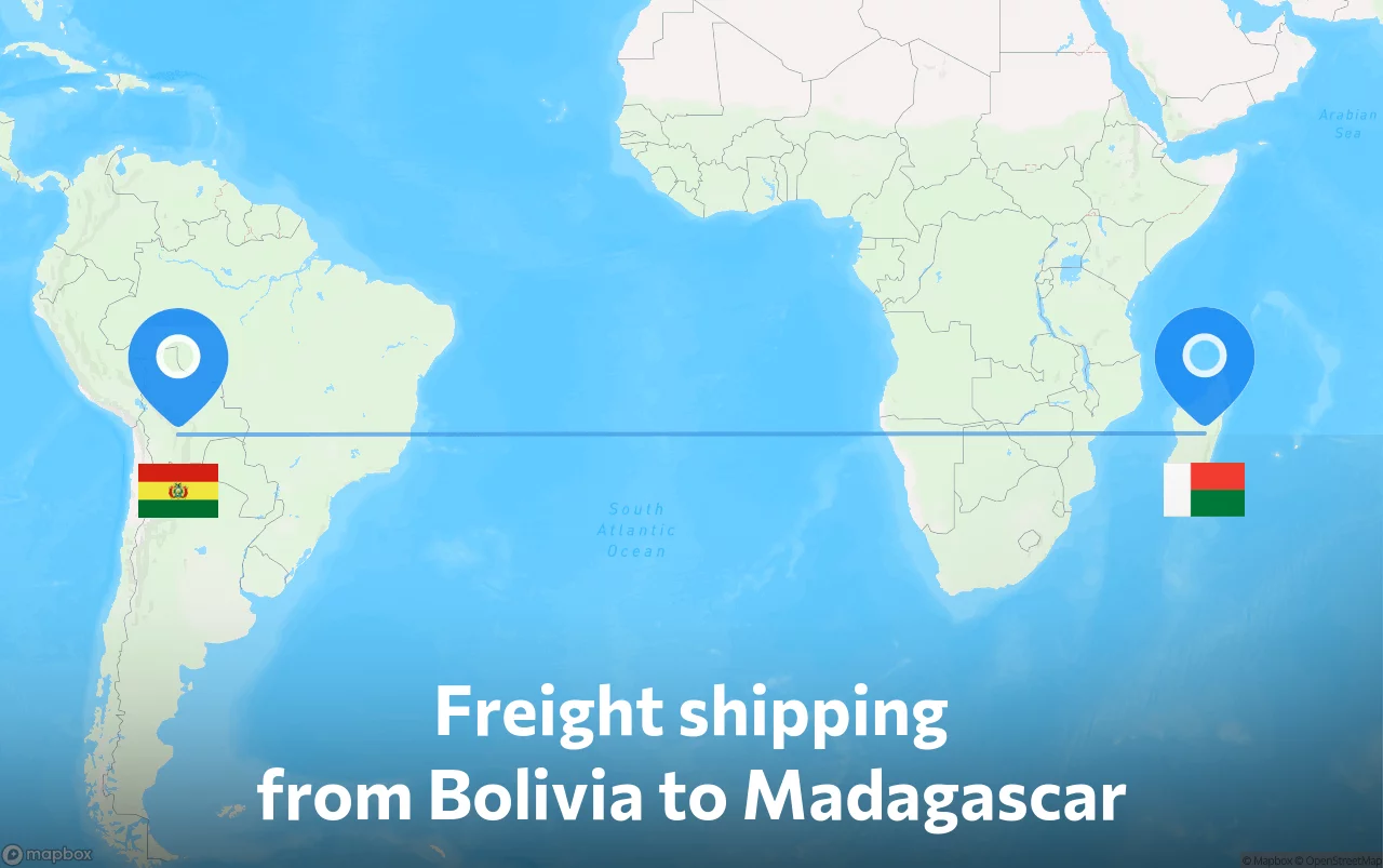 Shipping route from Bolivia to Madagascar