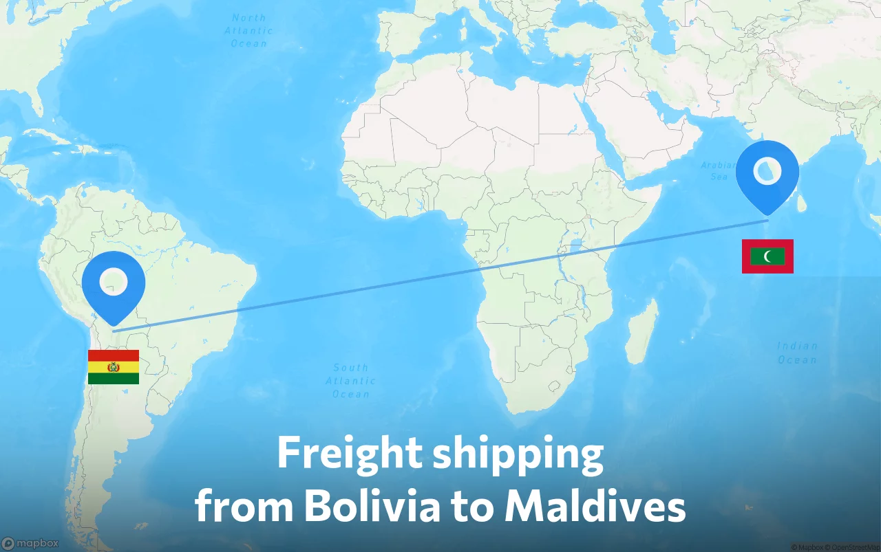 Shipping route from Bolivia to Maldives