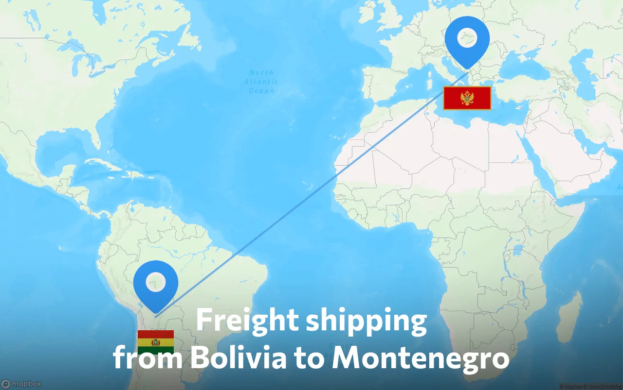 Shipping route from Bolivia to Montenegro