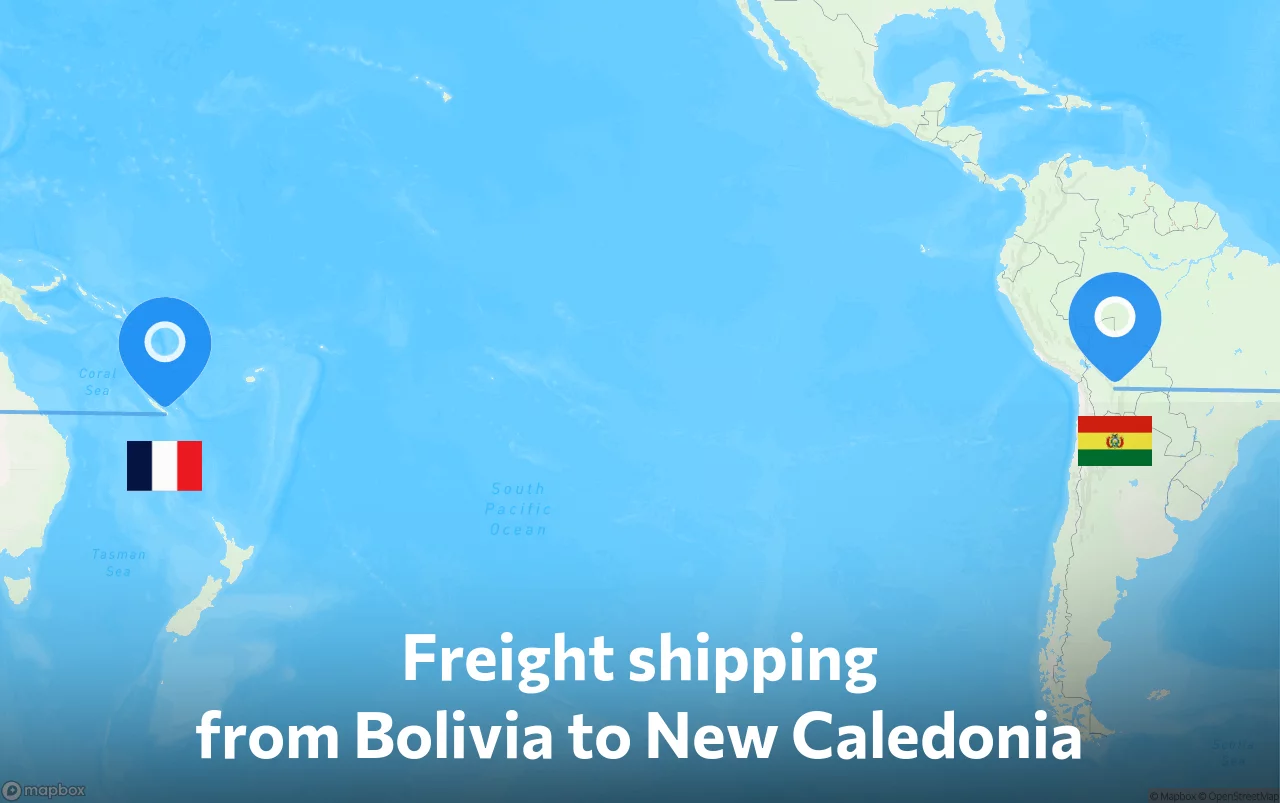 Shipping route from Bolivia to New Caledonia