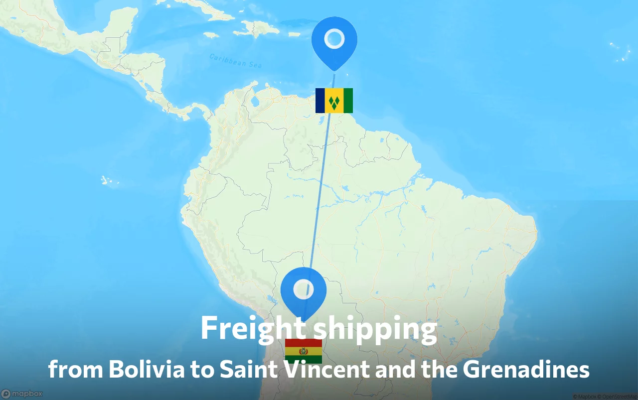 Shipping route from Bolivia to Saint Vincent and the Grenadines