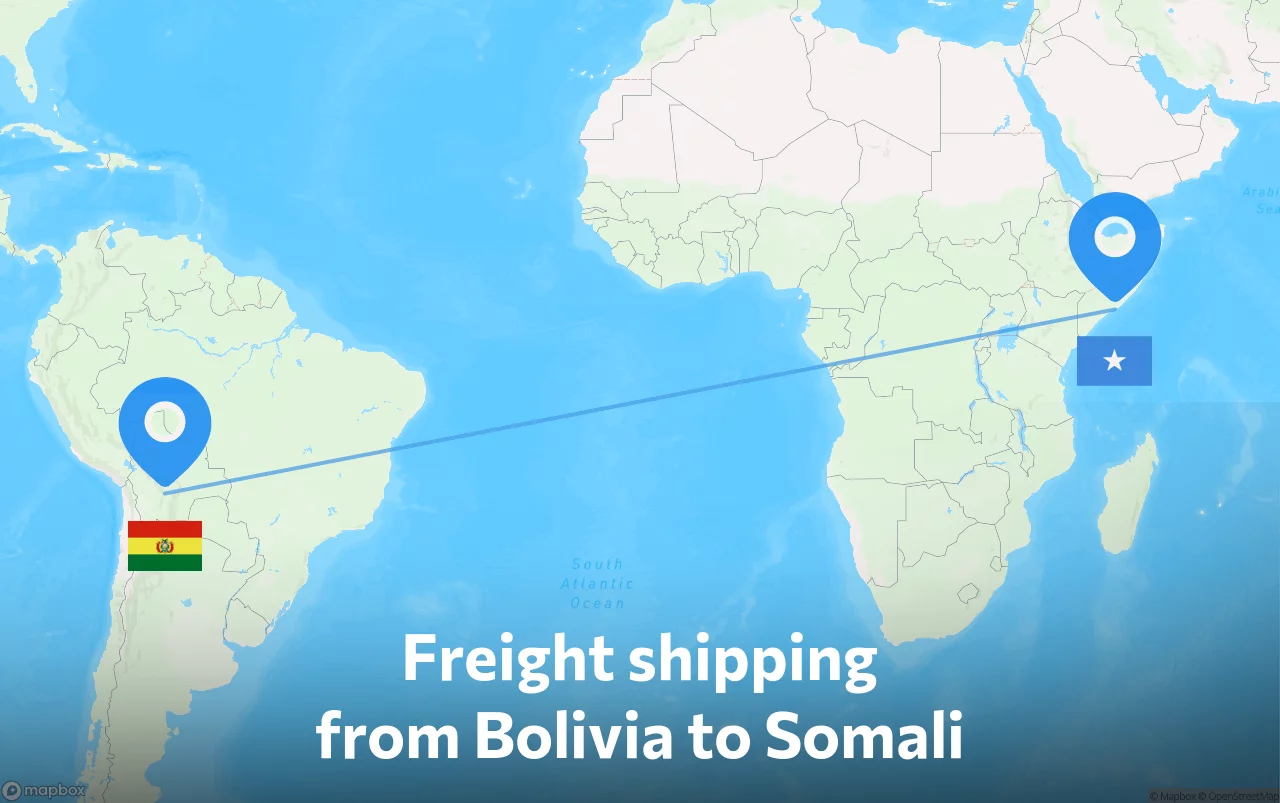 Shipping route from Bolivia to Somali