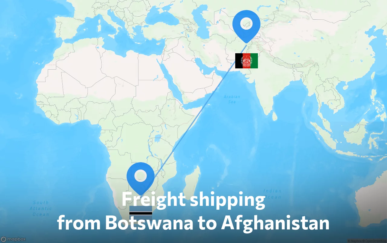 Shipping route from Botswana to Afghanistan