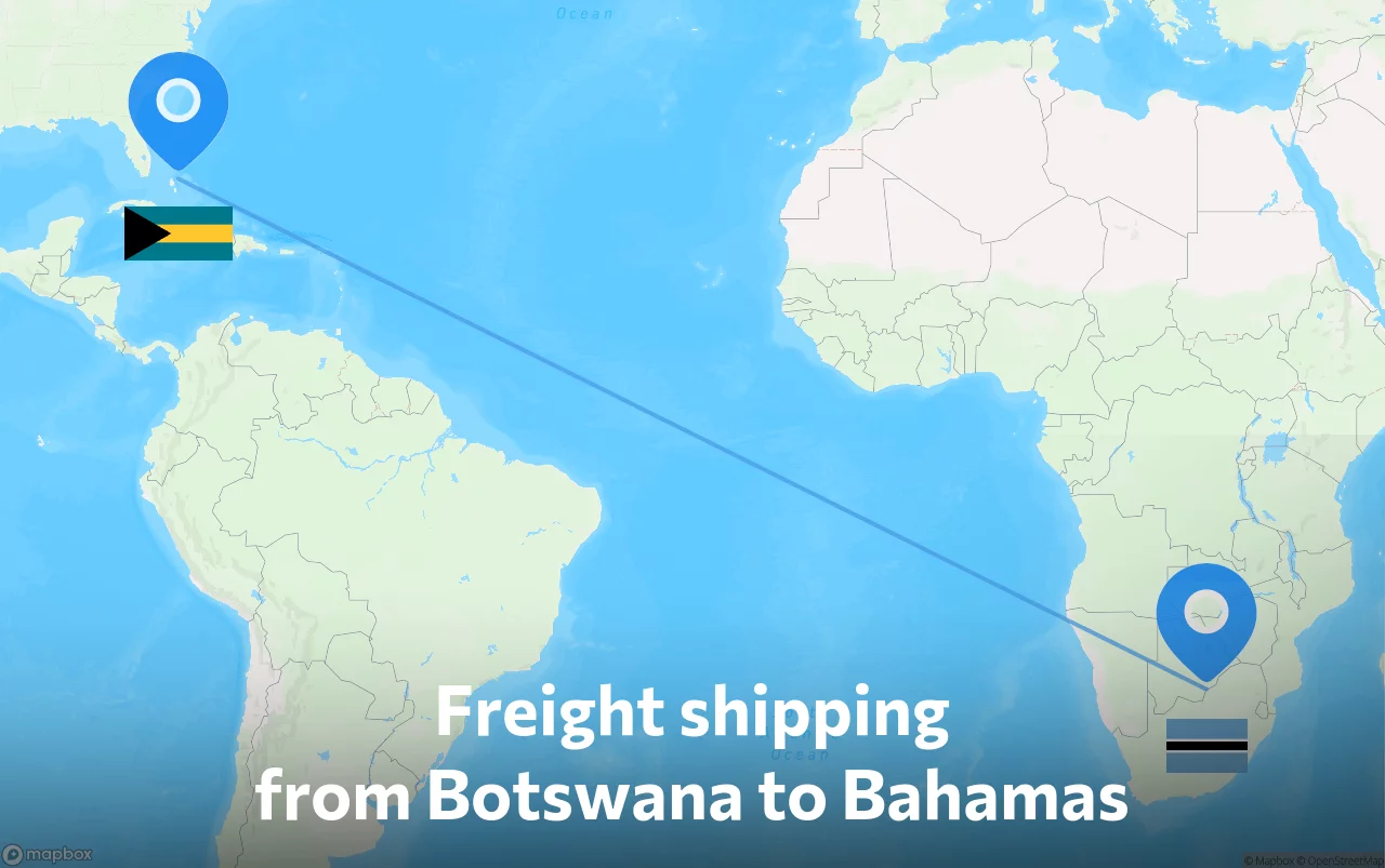 Shipping route from Botswana to Bahamas