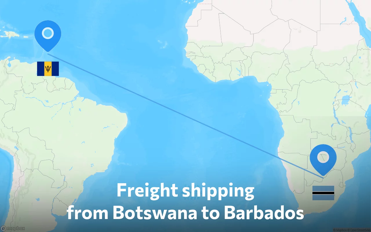 Shipping route from Botswana to Barbados
