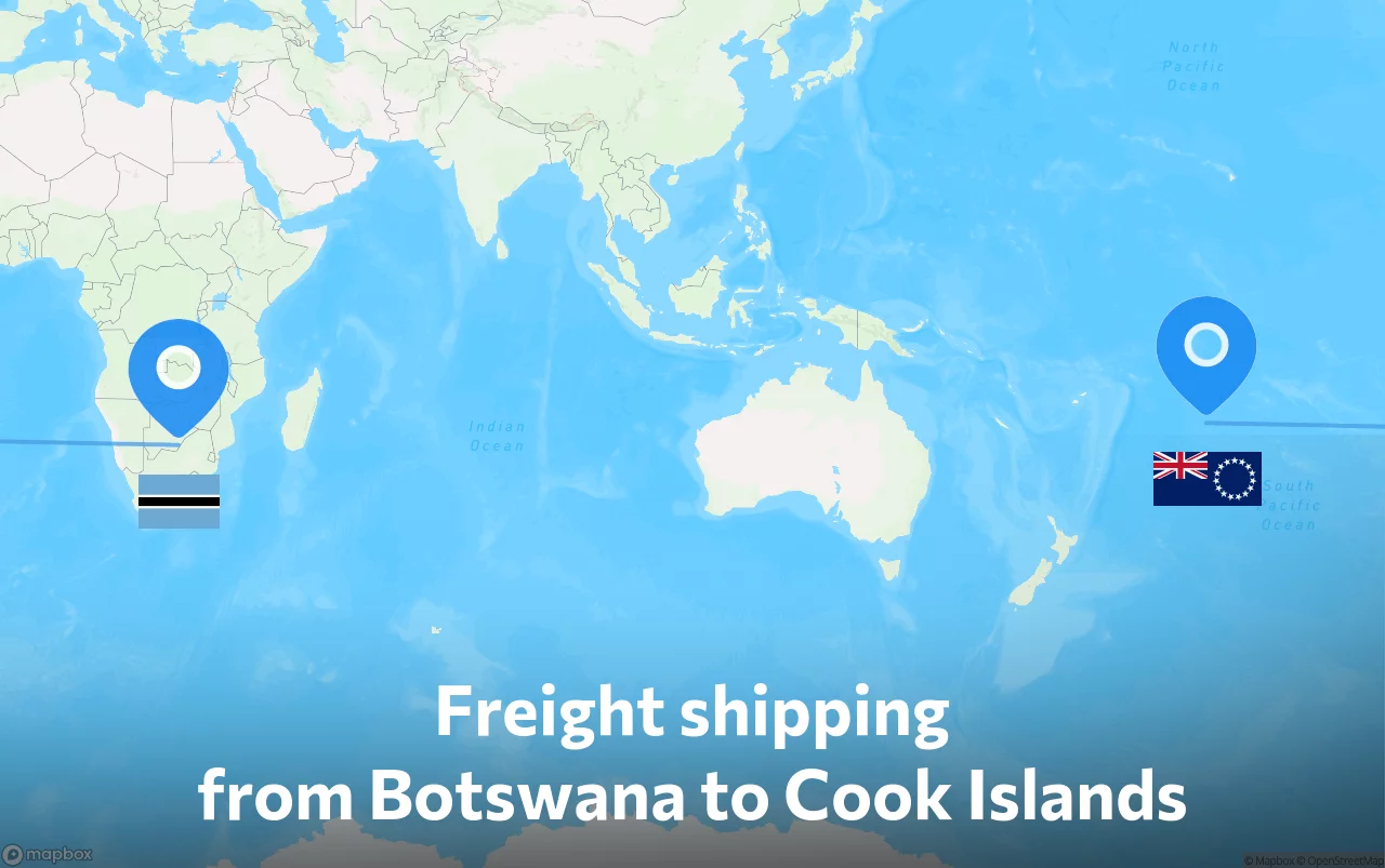 Shipping route from Botswana to Cook Islands