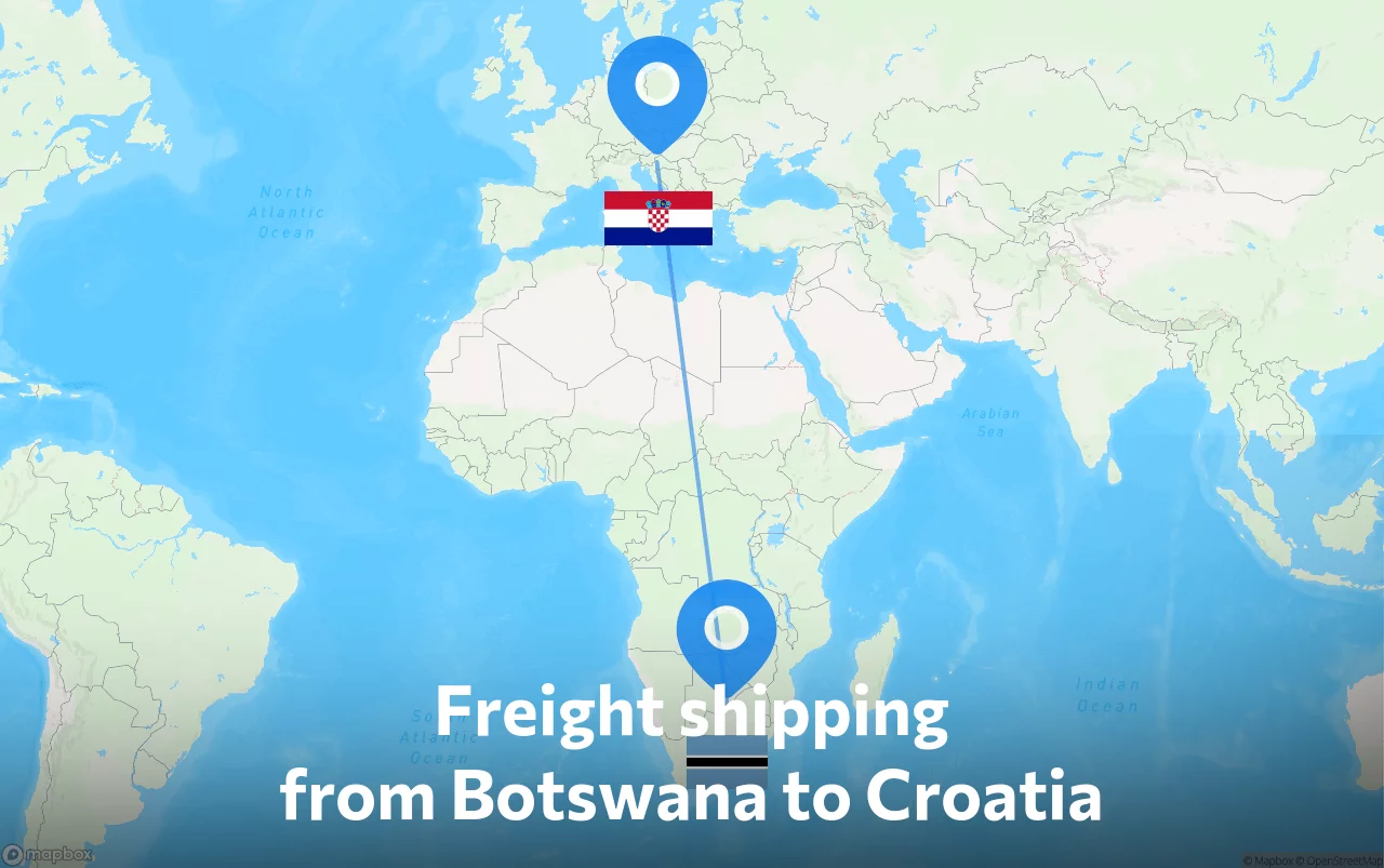 Shipping route from Botswana to Croatia