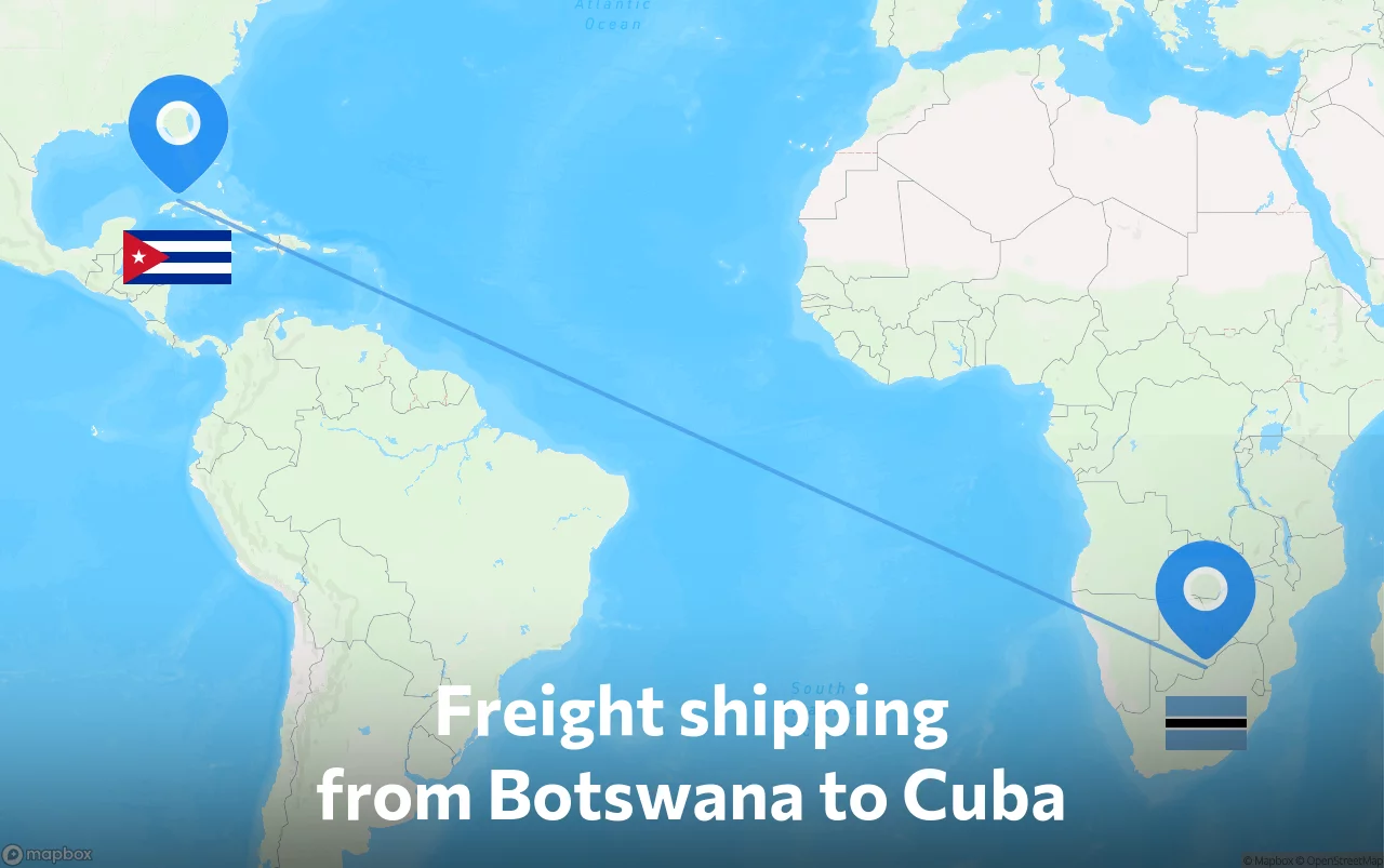 Shipping route from Botswana to Cuba