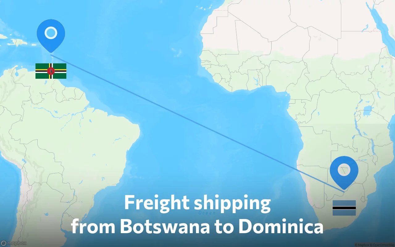 Shipping route from Botswana to Dominica