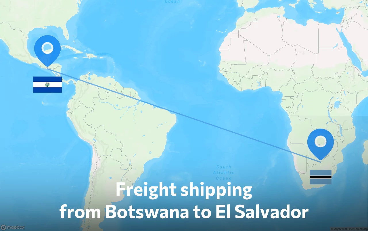 Shipping route from Botswana to El Salvador