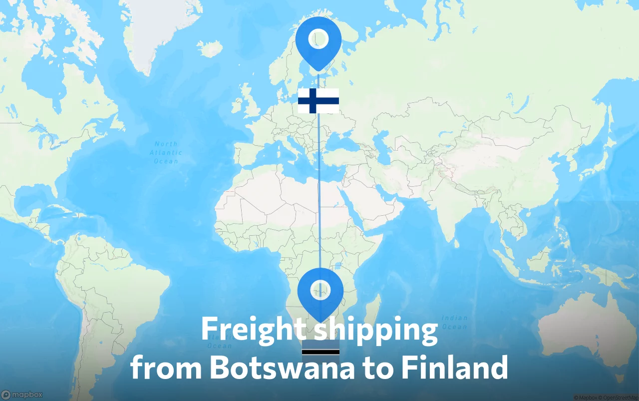 Shipping route from Botswana to Finland