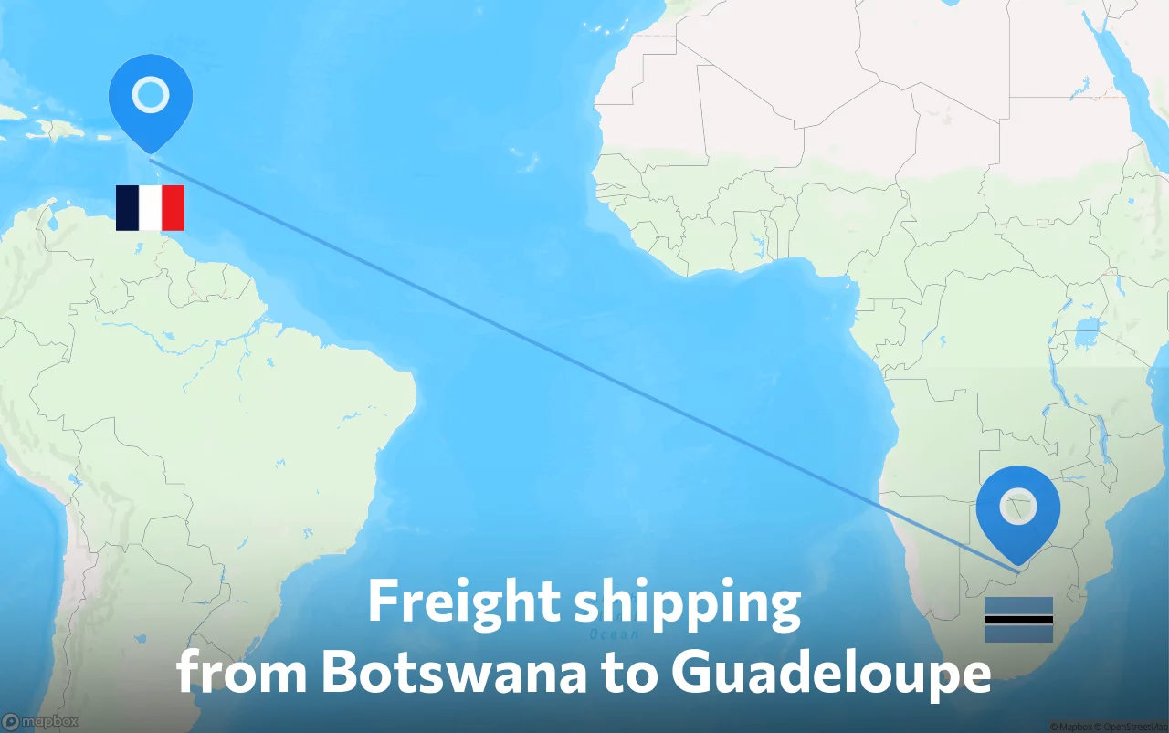 Shipping route from Botswana to Guadeloupe
