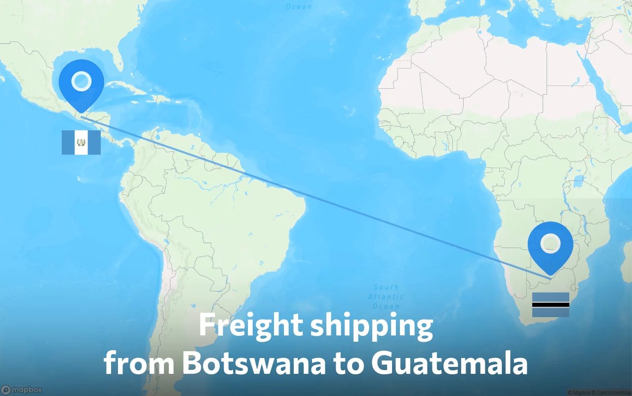 Shipping route from Botswana to Guatemala