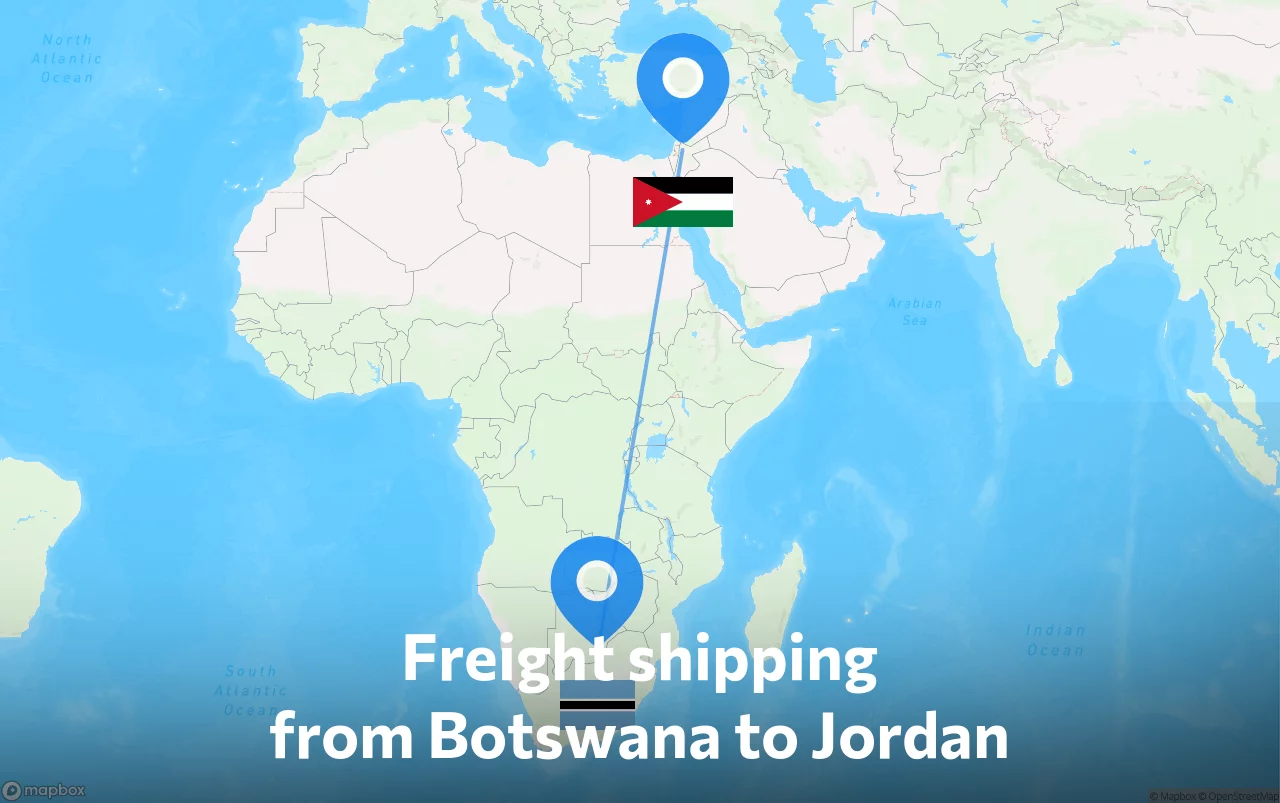 Shipping route from Botswana to Jordan
