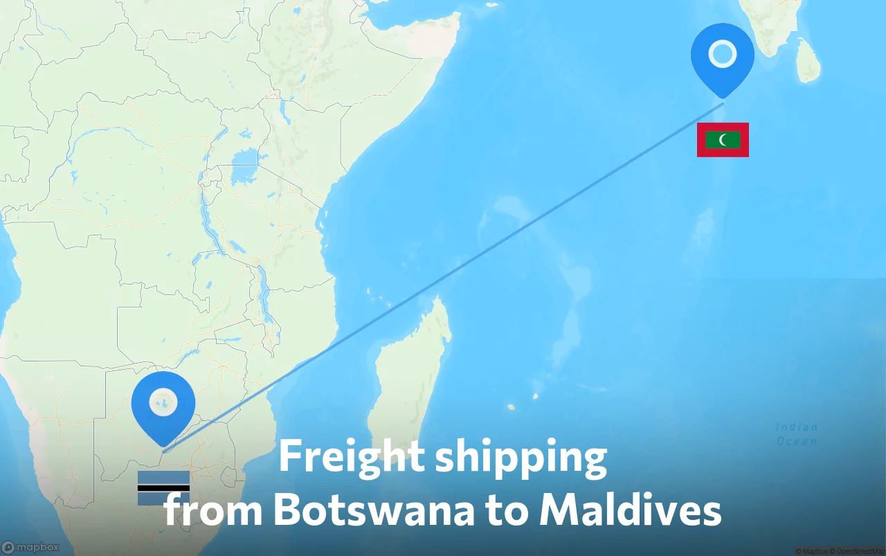 Shipping route from Botswana to Maldives
